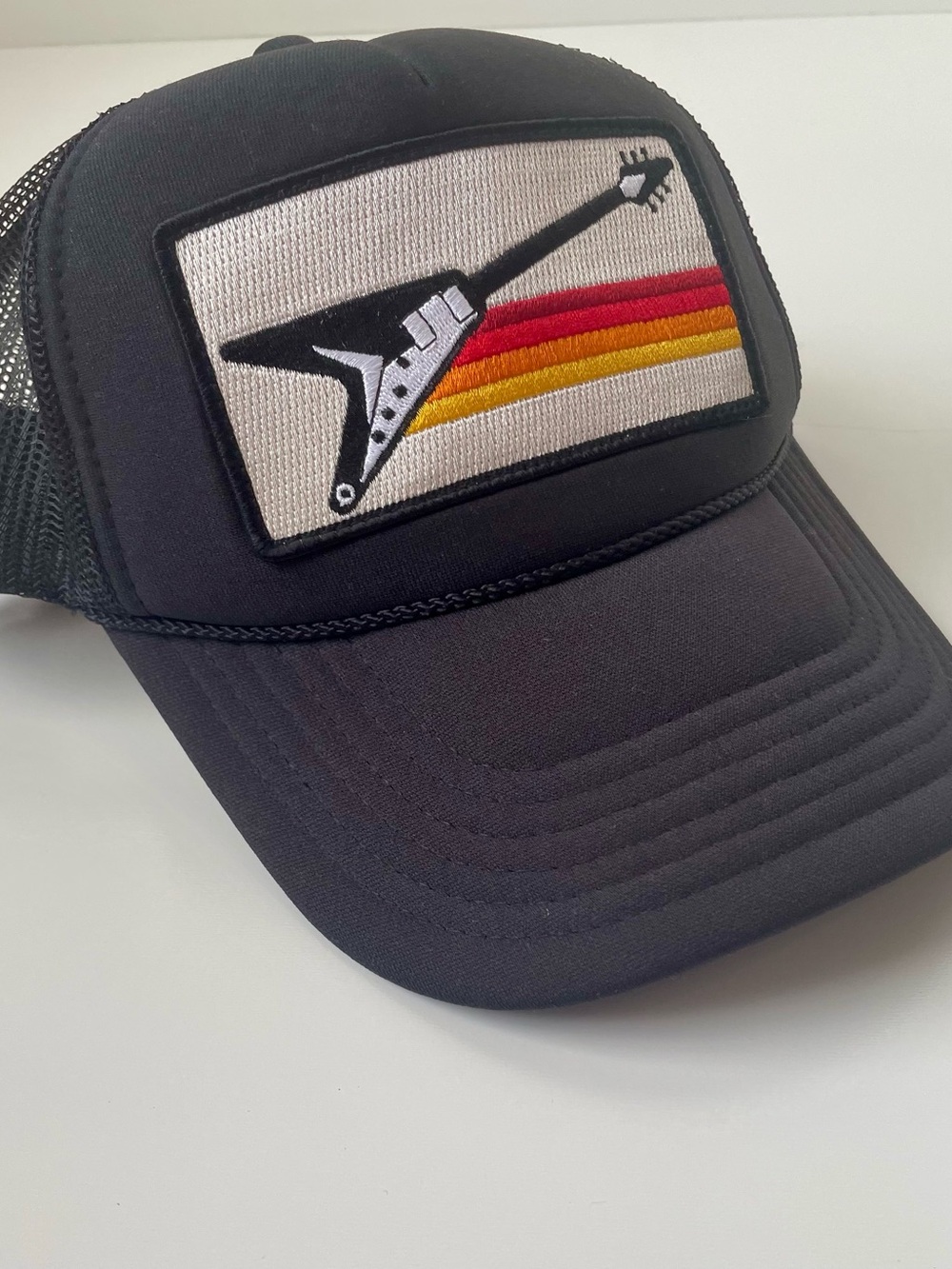 Aviator Nation Black Trucker Hat Guitar Patch Retro Stripes Rare Limited Edition - Picture 11 of 11